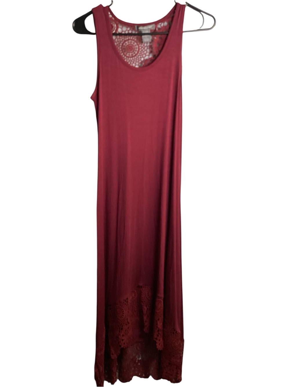 Kate & Mallory Burgundy Maxi Dress with Lace Hem